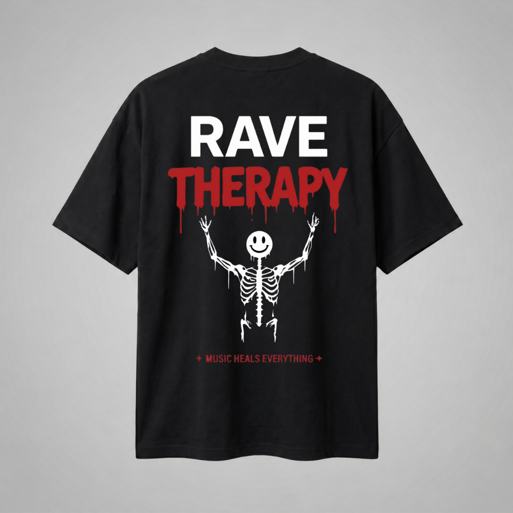 Oversize Premium T-Shirt Rave Therapy - Siyah
